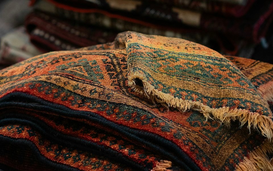 Handwoven carpet with a floral pattern