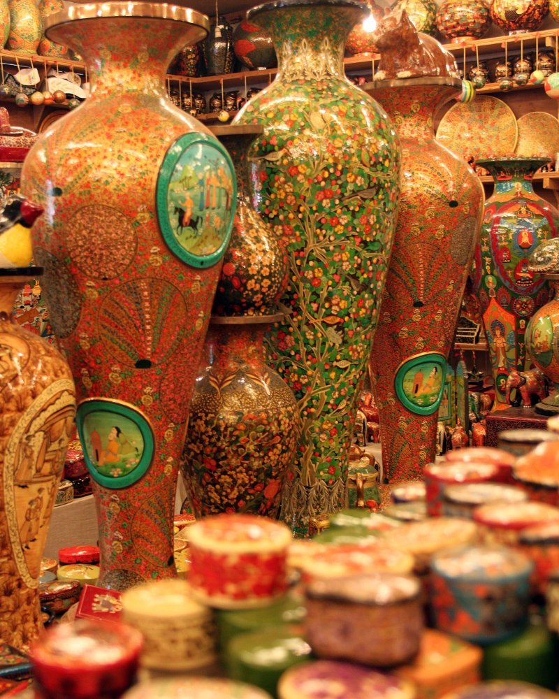 Set of hand-painted floral papier-mâché trinket boxes